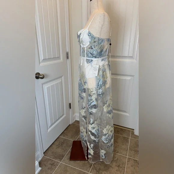 NWT For Love & Lemons Cody Organza Sheer Dress, White and Icicle Blue - XL - Picture 9 of 15